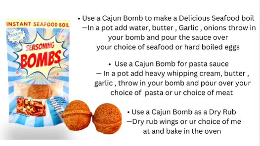 Directions on using the Instant Seafood Boil Seasoning Bombs, Cajun Bomb, Seafood Boil